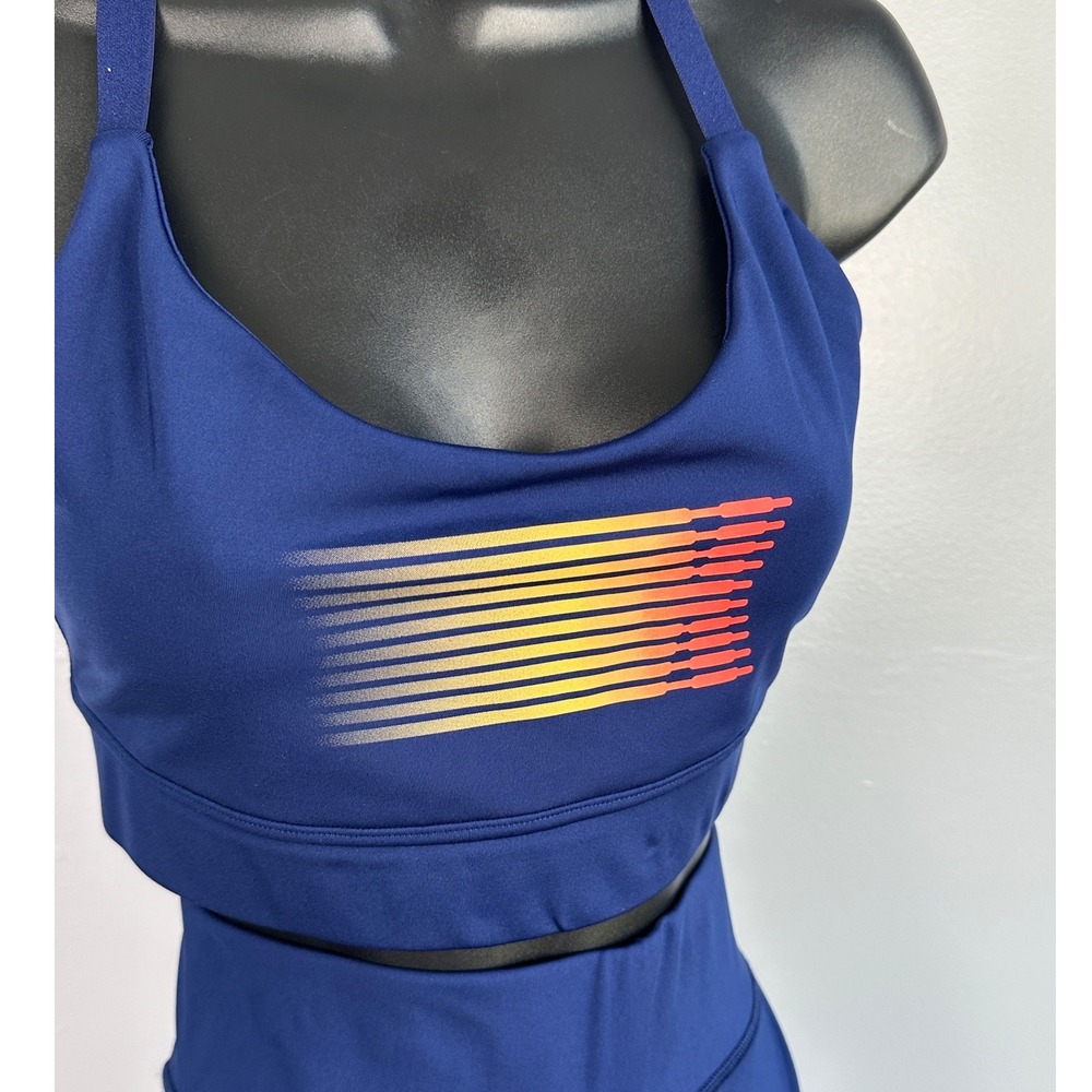 Savage X Fenty Activewear Set Bra High Waist Biker Shorts XL Navy Ombre Stripe - Picture 7 of 8